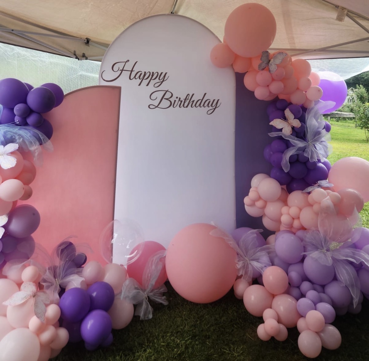 Purple balloon arch